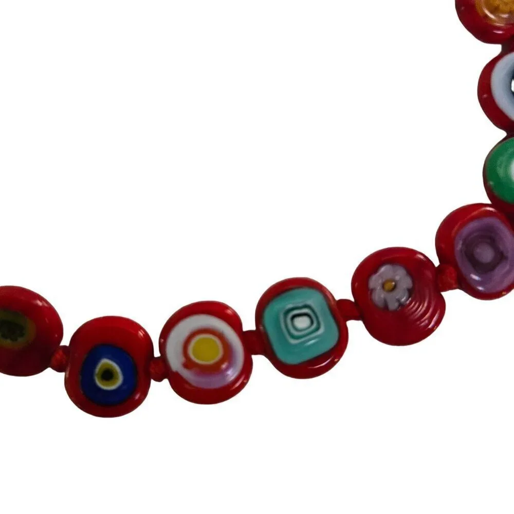 Vintage Venetian Glass Bread Necklace Knotted Made In Italy 16